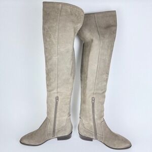 ALDO Women's Taupe Suede Over Knee Boots Side Zip Flat Heel Size 9 New w/o box
